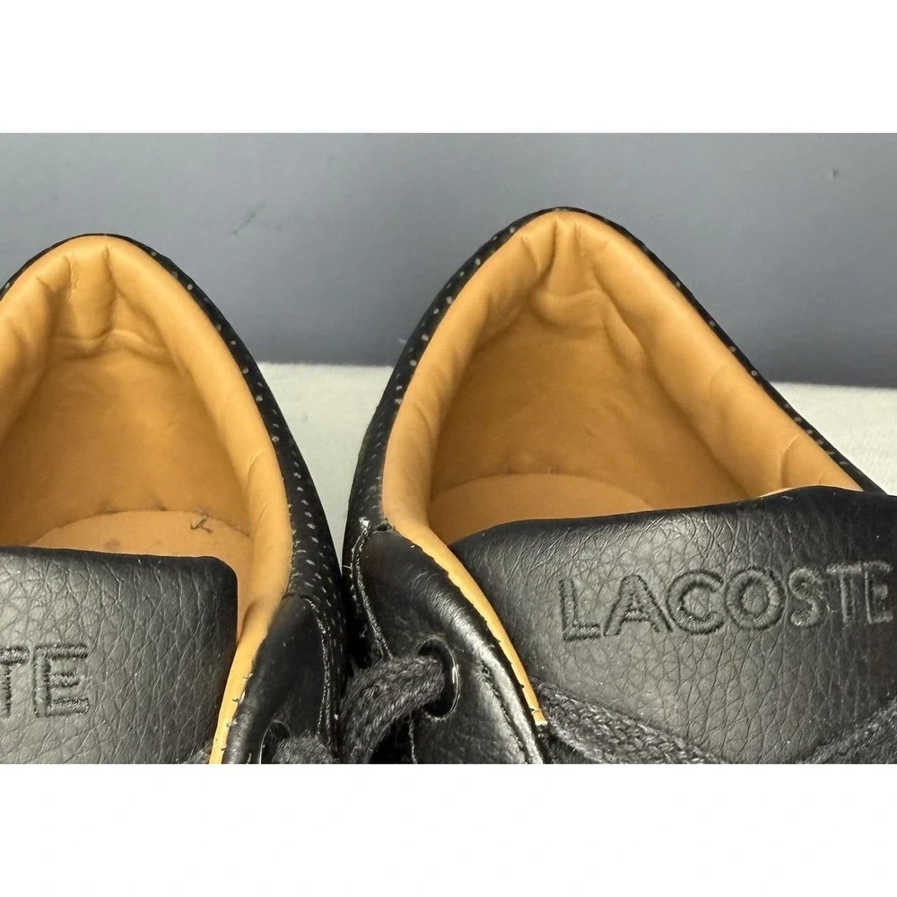 Lacoste Shoes Mens 9 Black Bayliss Vulc PRM Leather Boat Casual Sneakers Preppy
